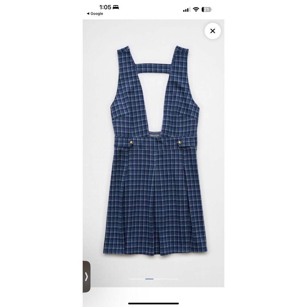 American Eagle It Knit Blue Checkered Pinafore Pleated Mini Dress XL - Picture 5 of 9
